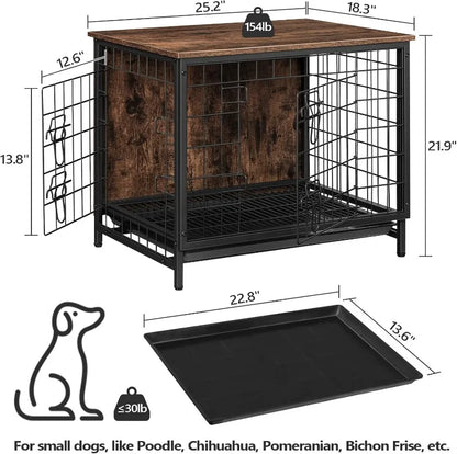 Dog Crate Furniture Wooden Dog Kennel with Removable Tray Heavy-Duty Dogs Cage End Side Table