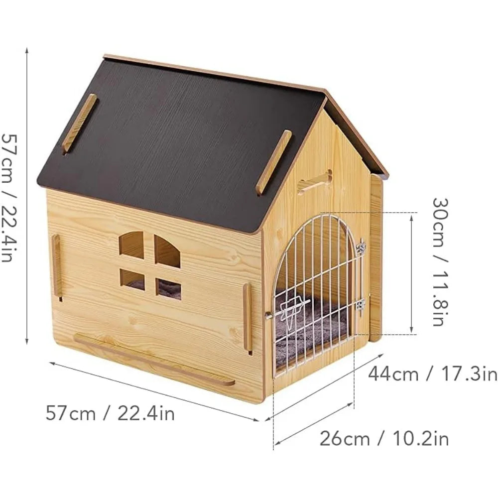 Wooden Pet House for Dogs Indoor and Outdoor Use, Easy Assemble