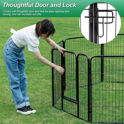 Dog Playpen Fence 24"/ 32" /40" Height 8/16/24/32 Panels Metal Dog Pen Outdoor Exercise Pen with Doors