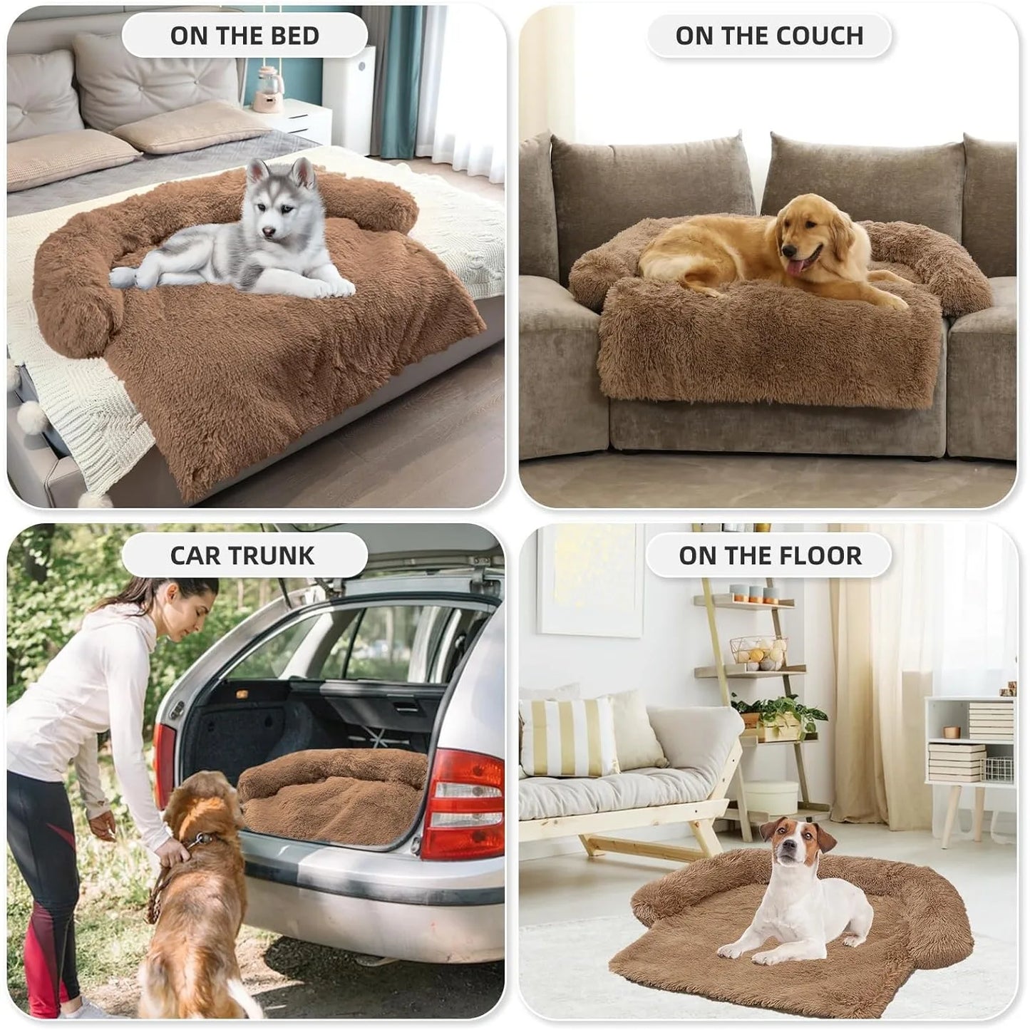 Calming Dog Bed Fluffy Plush Dog Mat for Furniture Protector with Removable Washable Cover for Large Medium Small Dogs and Cats