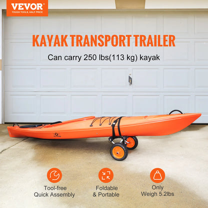 Kayak Cart 250lbs Foldable Canoe Trolley with 10'' Tires