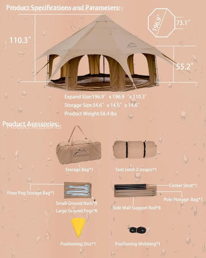 Canvas Tent  Breathable and Windproof 10Person Camping