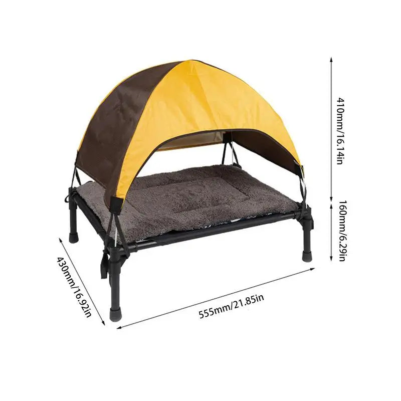 Outdoor Elevated Dog Bed Foldable Raised Pet Cot With Removable Canopy Shade
