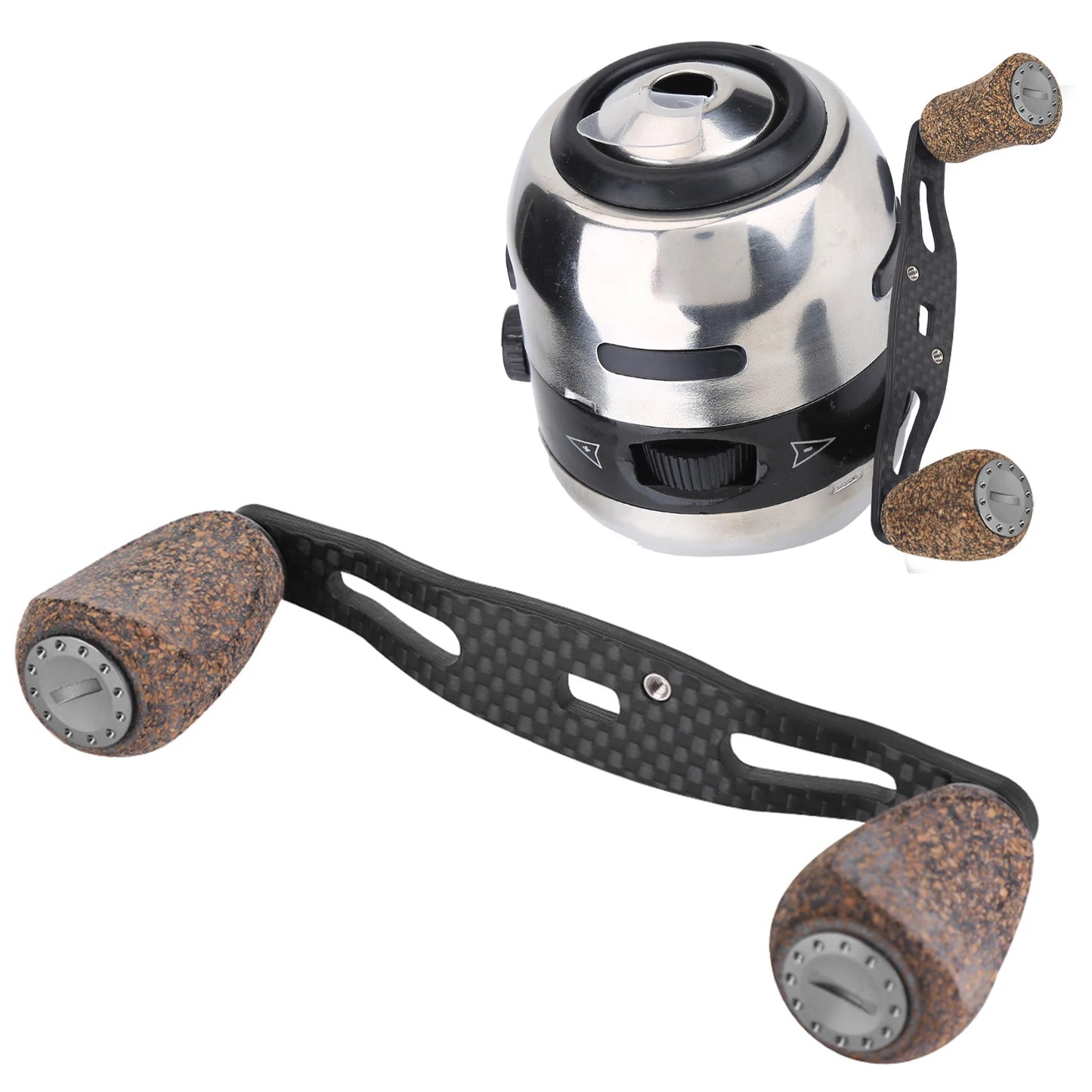 Fishing Reel Handle Wood Knob Carbon Fiber Frame with Fittings Replacement Parts