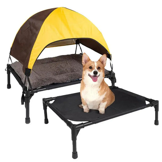 Outdoor Elevated Dog Bed Foldable Raised Pet Cot With Removable Canopy Shade