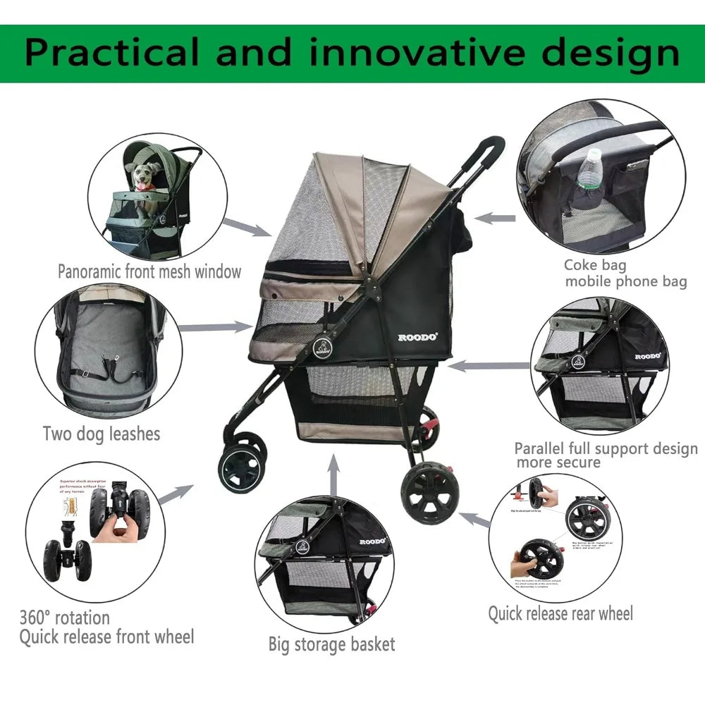 Pet Stroller for Small Dogs and Cats, Lightweight Foldable Jogger Travel System(Grey)