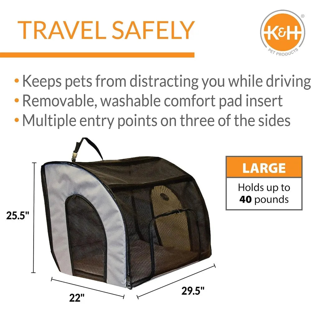 Travel Safety Carrier for Cats, Dogs Crate for Car Travel Foldable for Storage