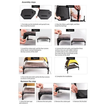 Outdoor Elevated Dog Bed Foldable Raised Pet Cot With Removable Canopy Shade