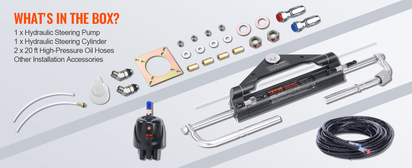 Outboard Hydraulic Tiller Steering System 150 HP 20Ft Hose